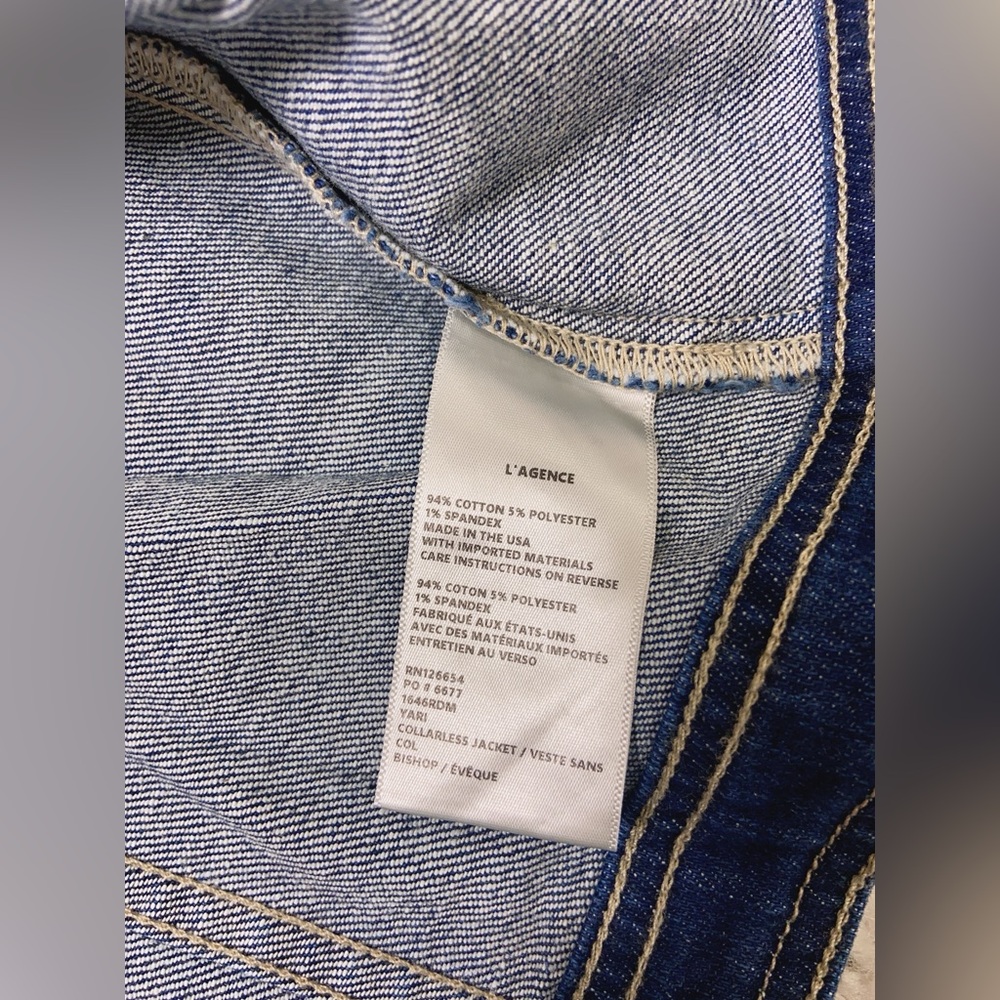 NWT L'AGENCE Yari Denim Collarless Jacket - Picture 9 of 9